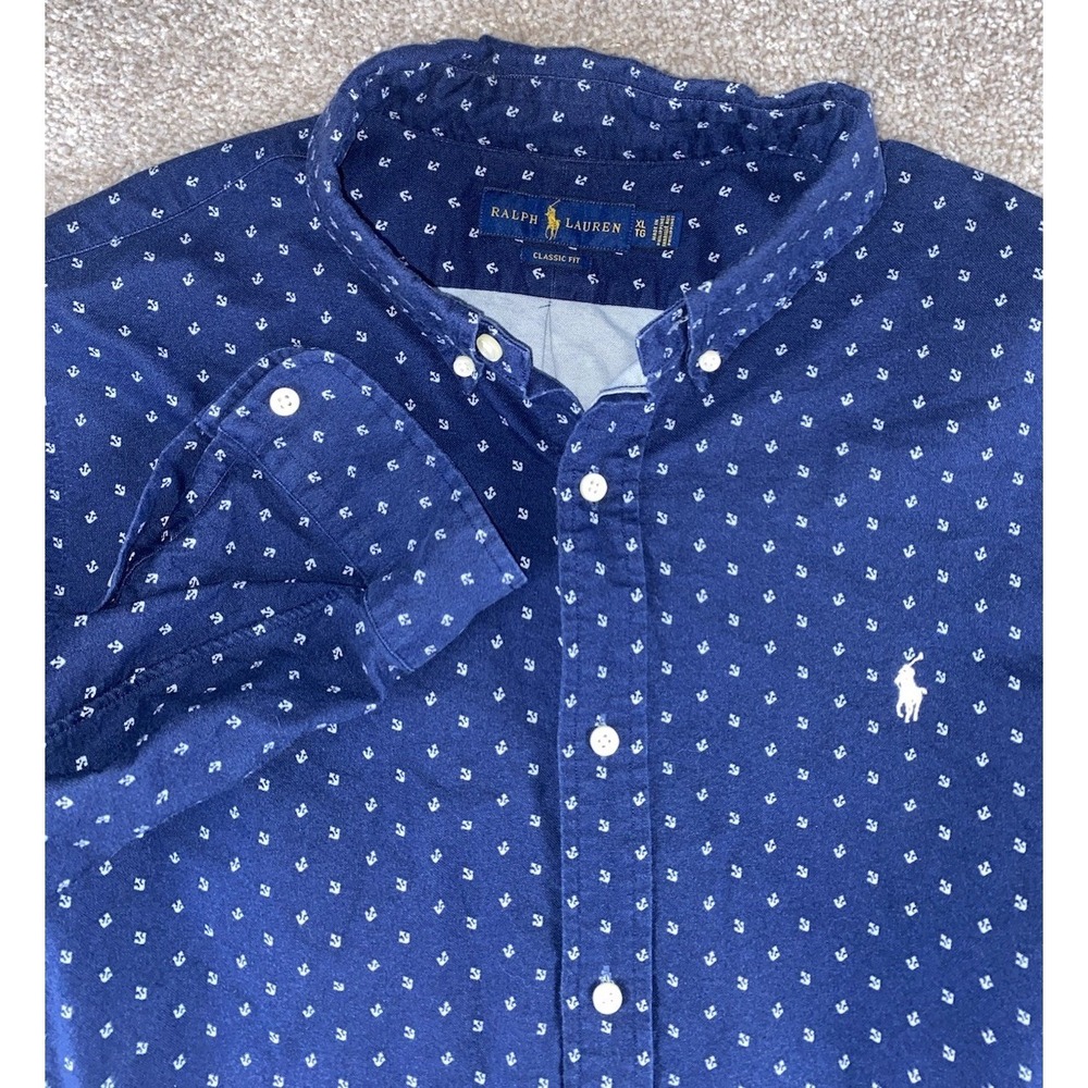 Polo Ralph Lauren Blue Shirt All Over Sailor Anchor Print White Pony Men XL Prep